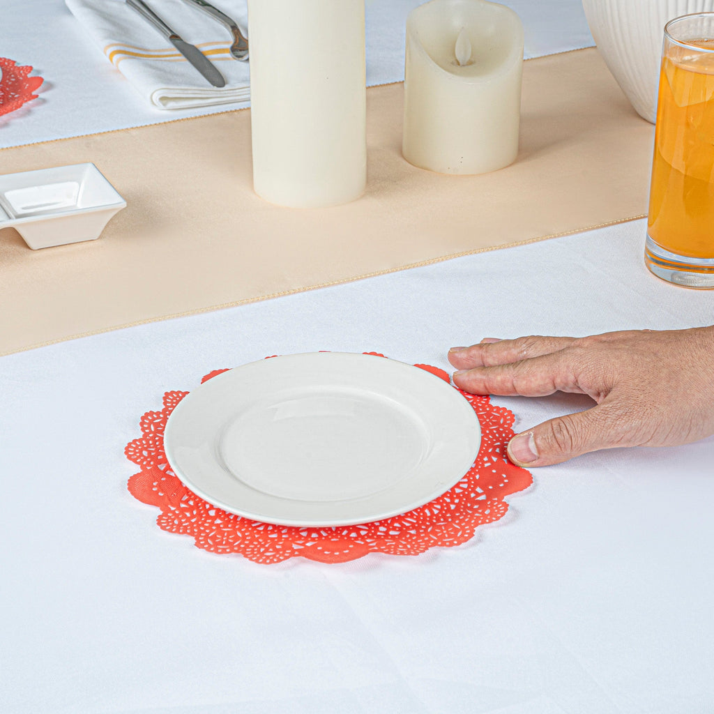 Pastry Tek Round Red Paper Doilies - Lace - 8" x 8" - 100 count box