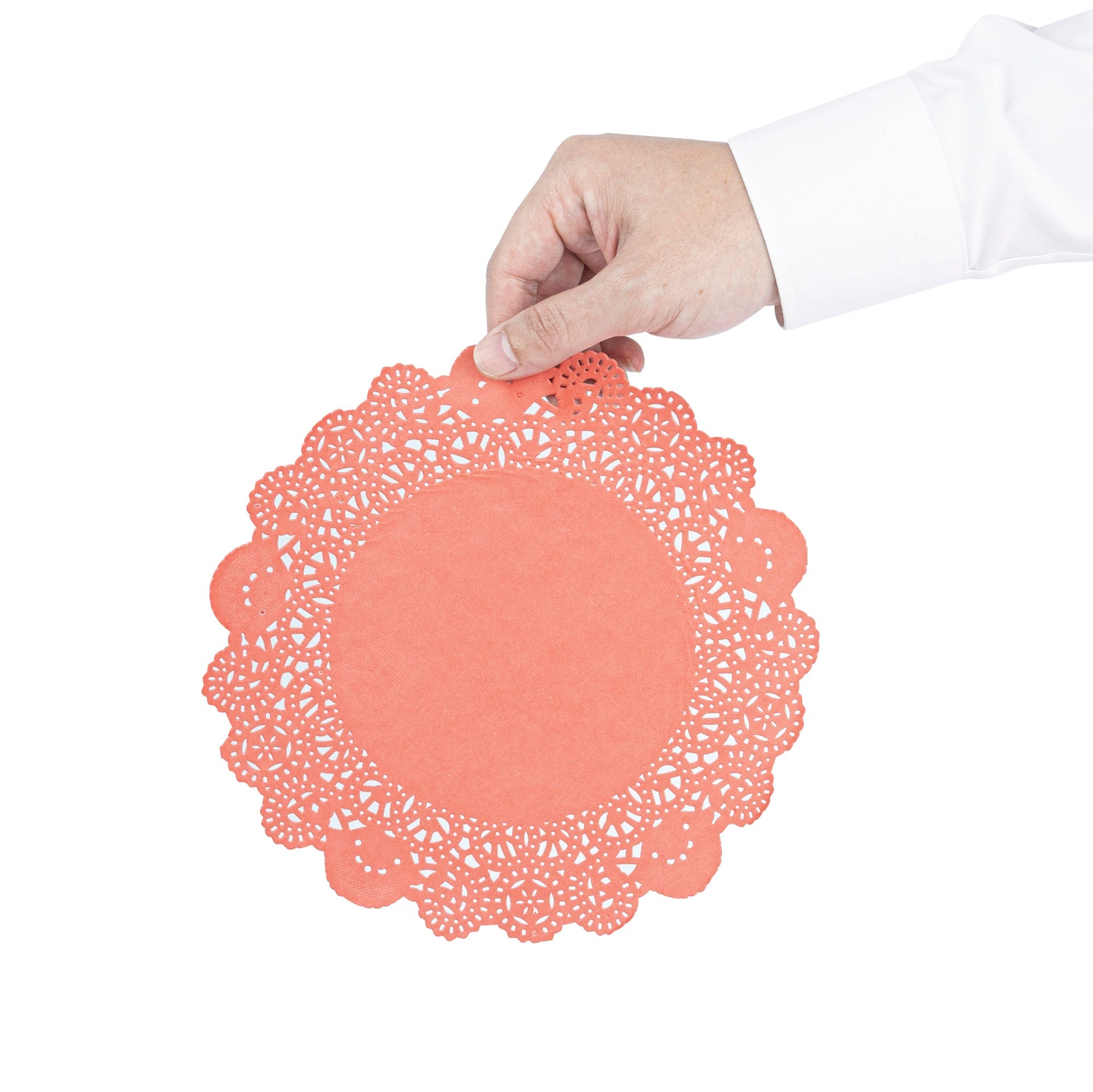 Pastry Tek Round Red Paper Doilies - Lace - 8" x 8" - 4000 count box