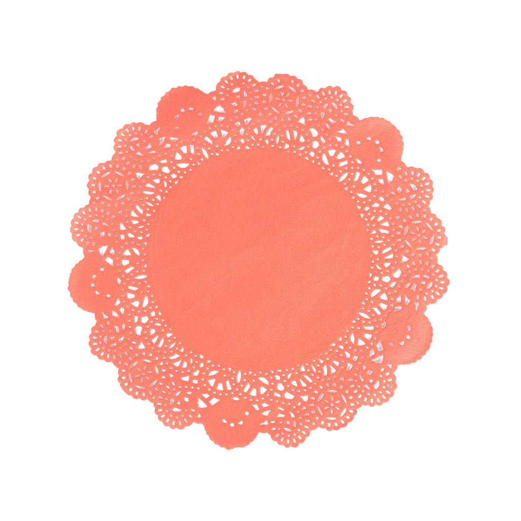 Pastry Tek Round Red Paper Doilies - Lace - 8" x 8" - 4000 count box