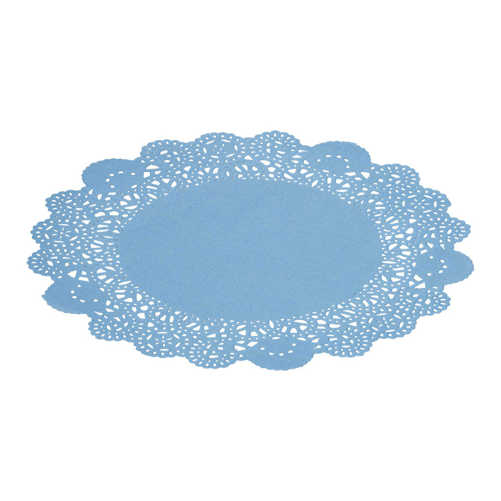 Pastry Tek Round Sky Blue Paper Doilies - Lace - 8" x 8" - 4000 count box