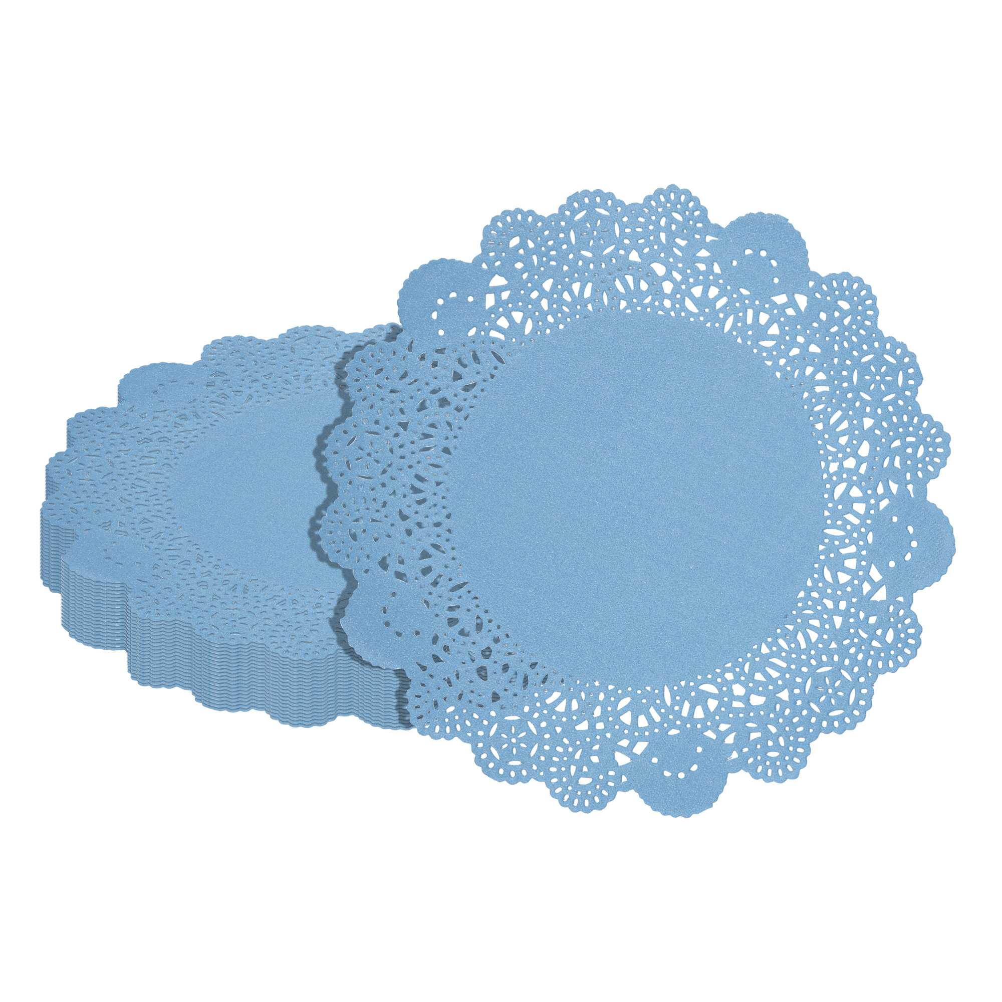 Pastry Tek Round Sky Blue Paper Doilies - Lace - 8" x 8" - 4000 count box