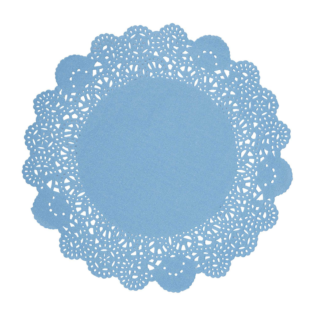 Pastry Tek Round Sky Blue Paper Doilies - Lace - 8" x 8" - 4000 count box