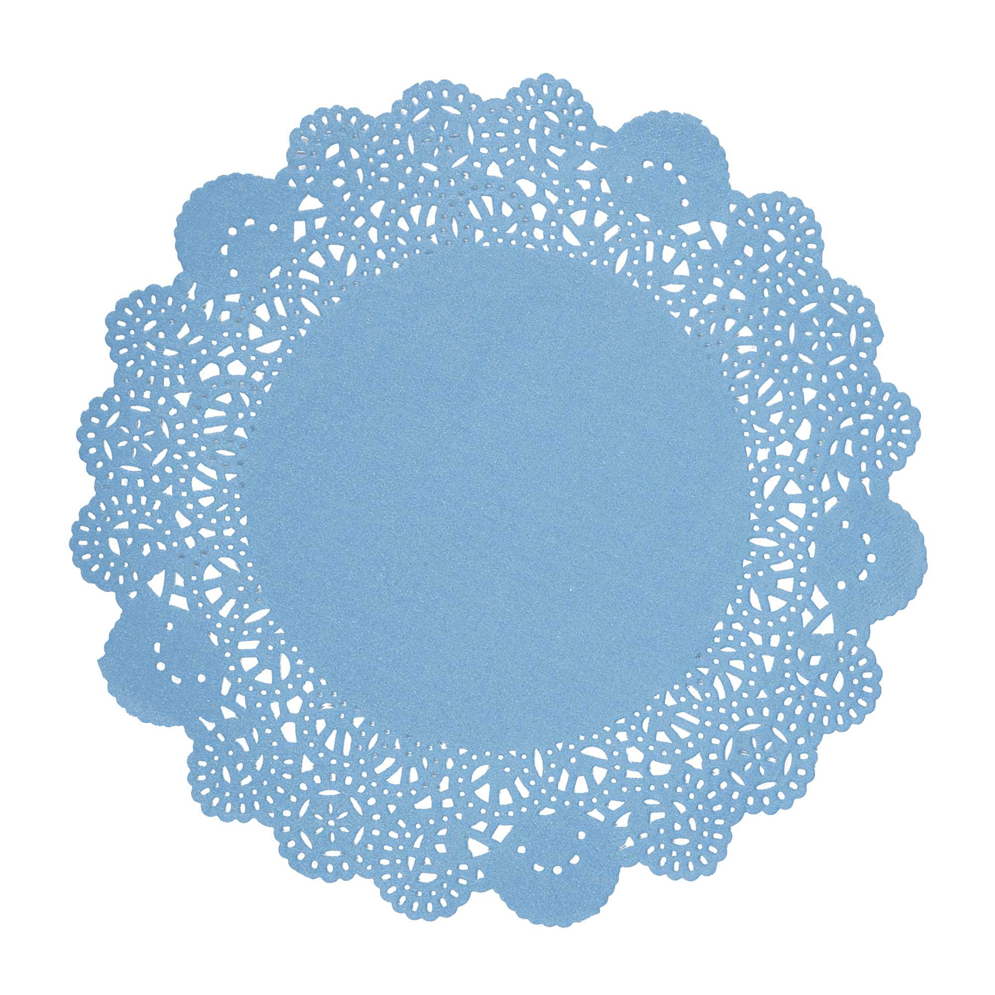 Pastry Tek Round Sky Blue Paper Doilies - Lace - 8" x 8" - 4000 count box