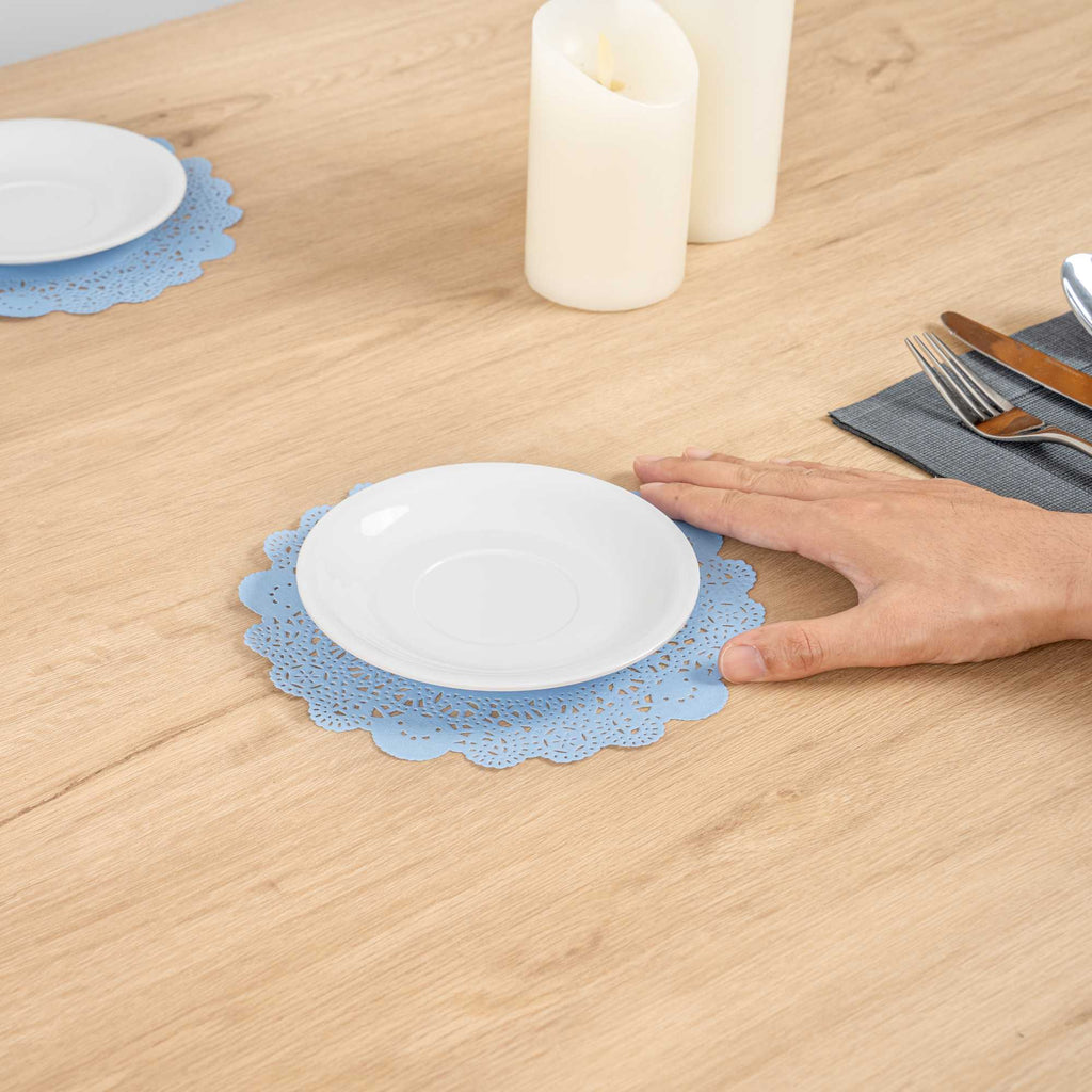 Pastry Tek Round Sky Blue Paper Doilies - Lace - 8" x 8" - 4000 count box