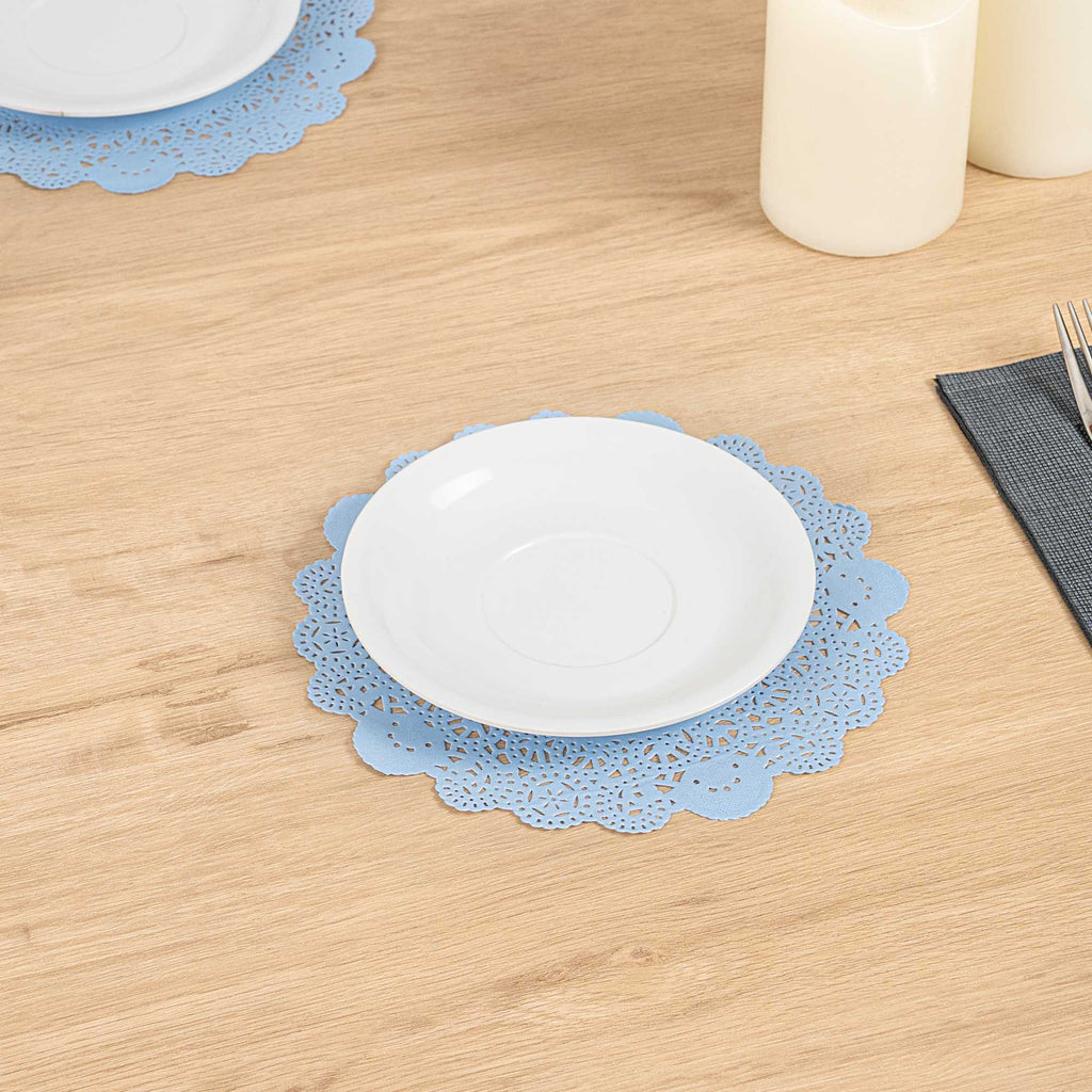 Pastry Tek Round Sky Blue Paper Doilies - Lace - 8" x 8" - 4000 count box