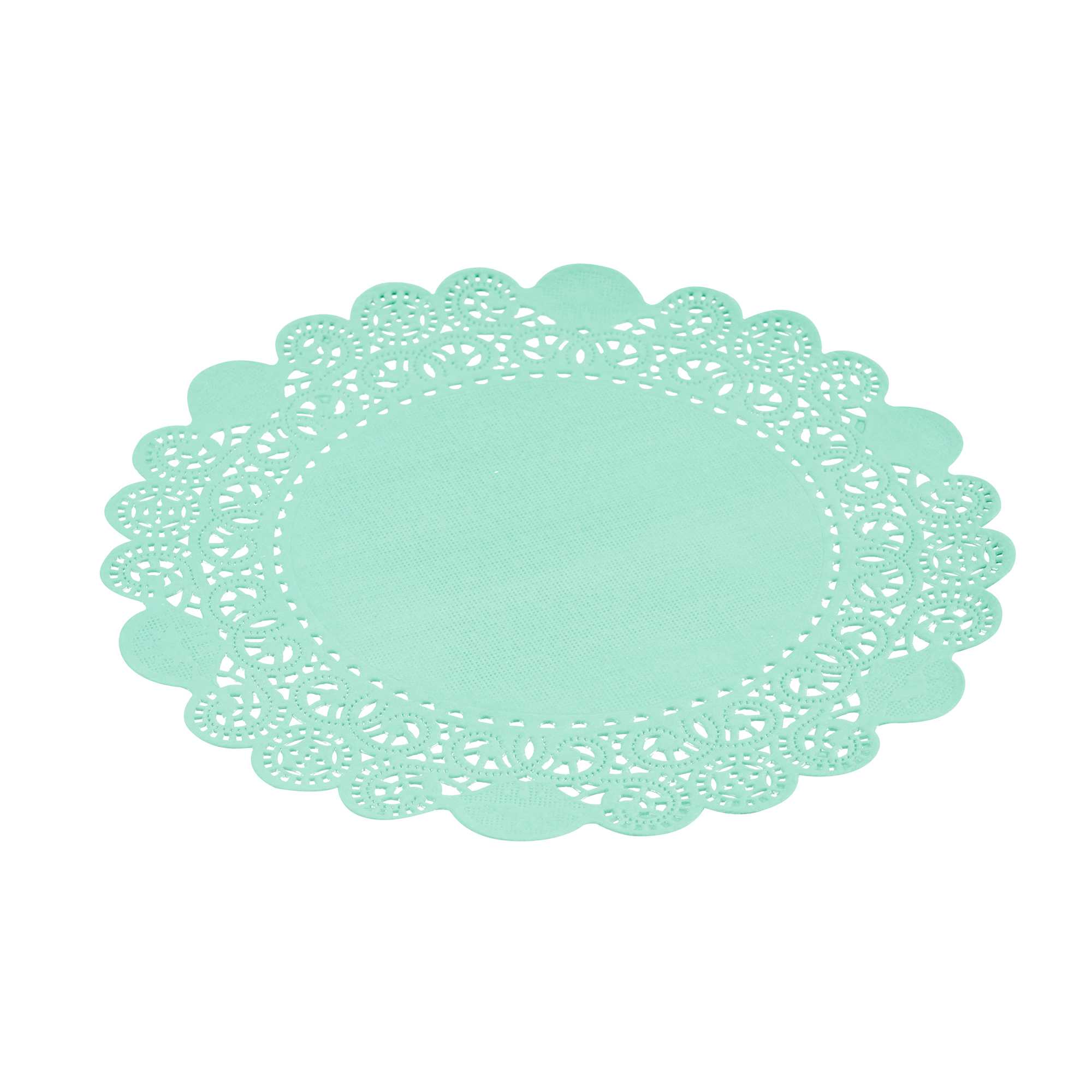 Pastry Tek Round Teal Paper Doilies - Lace - 8" x 8" - 100 count box