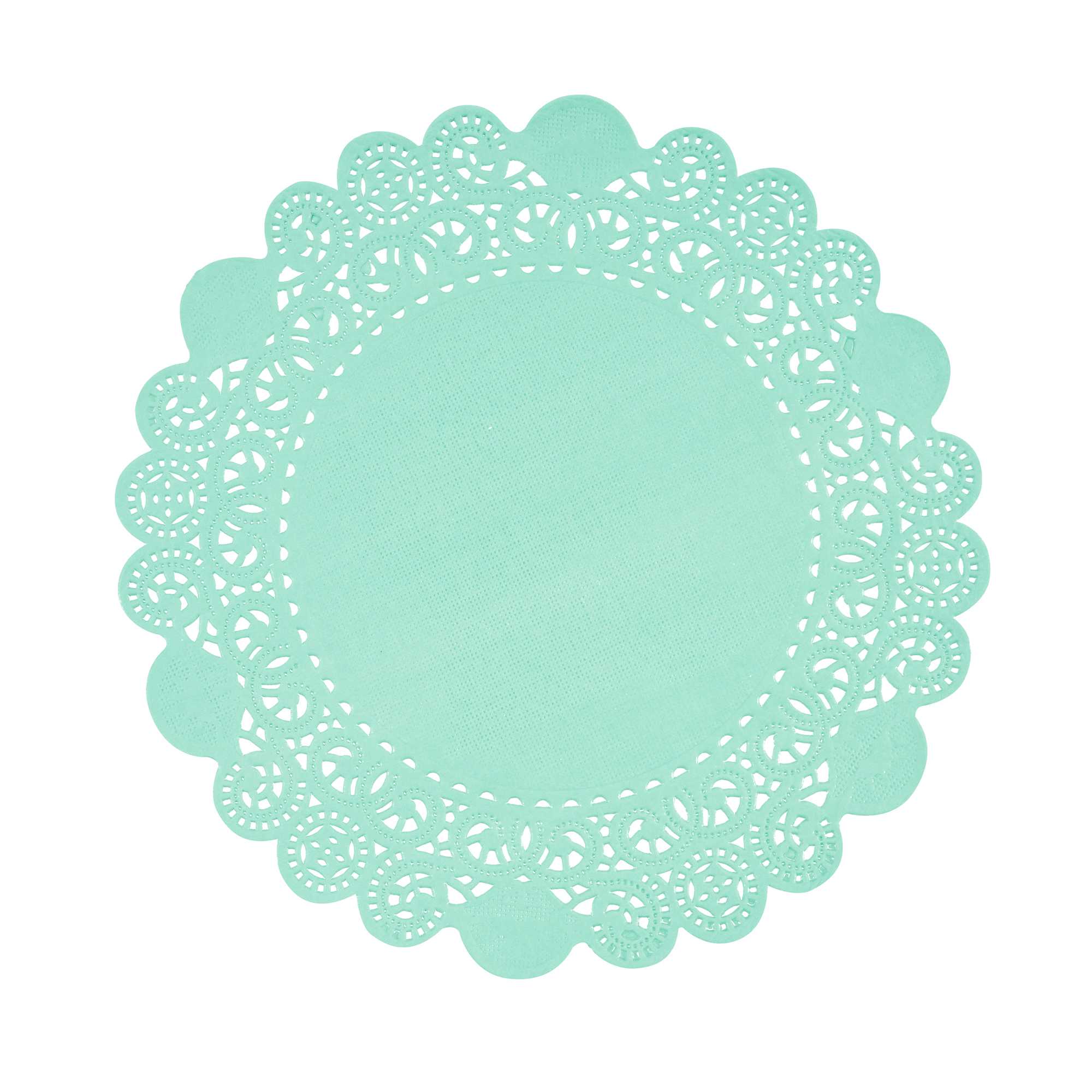 Pastry Tek Round Teal Paper Doilies - Lace - 8" x 8" - 100 count box