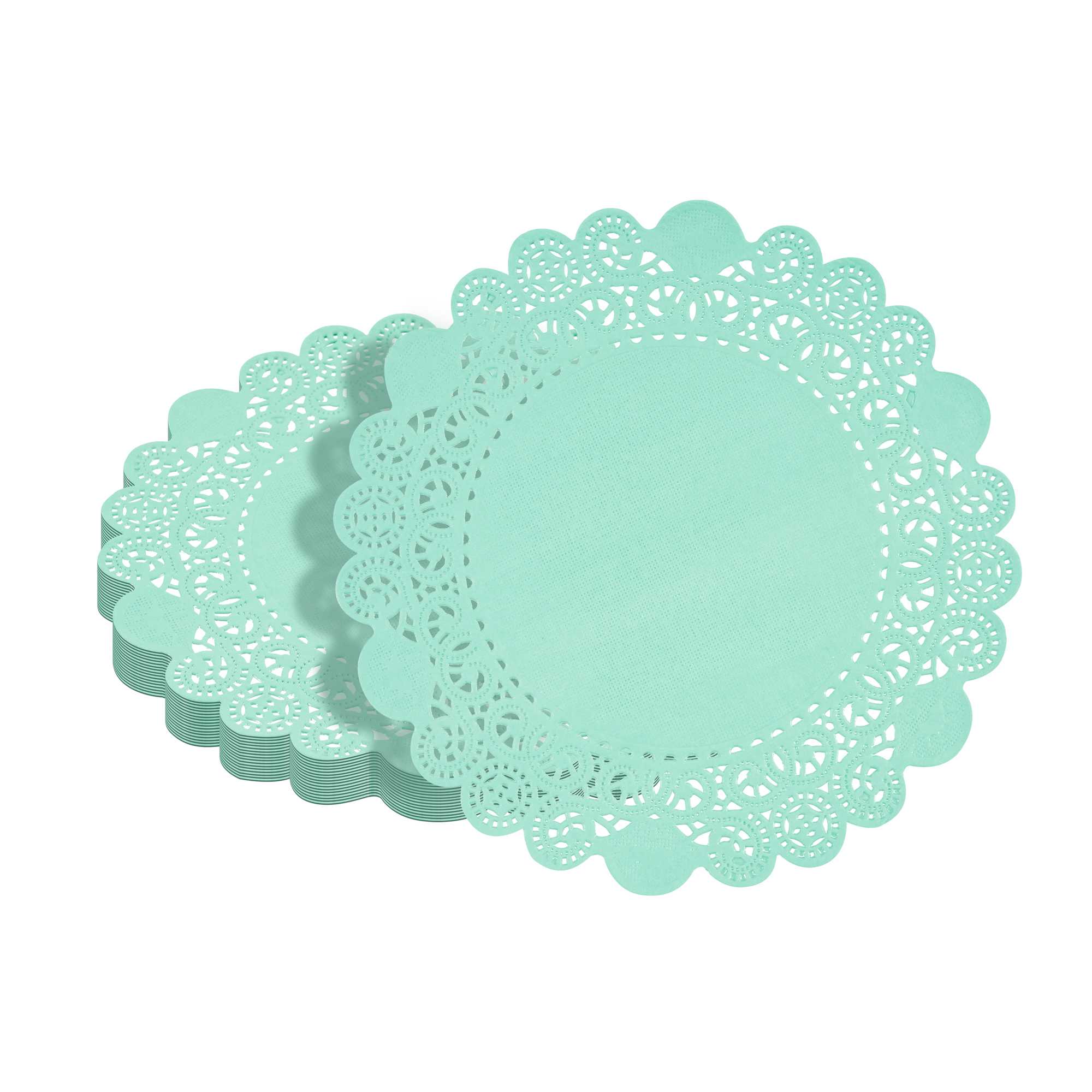 Pastry Tek Round Teal Paper Doilies - Lace - 8" x 8" - 4000 count box