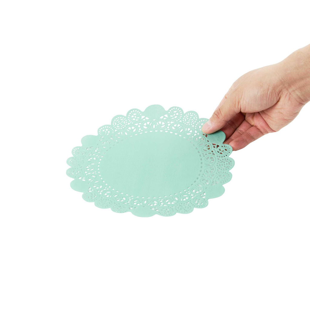 Pastry Tek Round Teal Paper Doilies - Lace - 8" x 8" - 4000 count box
