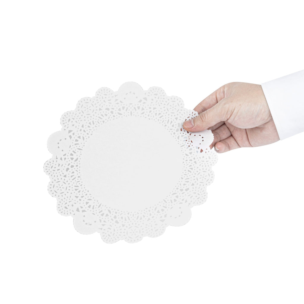 Pastry Tek Round White Paper Doilies - Lace - 8" x 8" - 100 count box