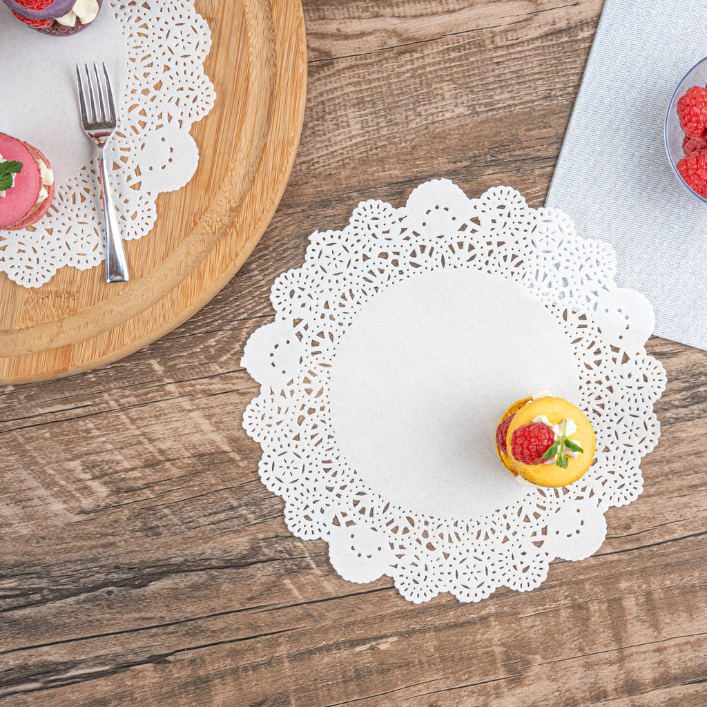 Pastry Tek Round White Paper Doilies - Lace - 8" x 8" - 100 count box