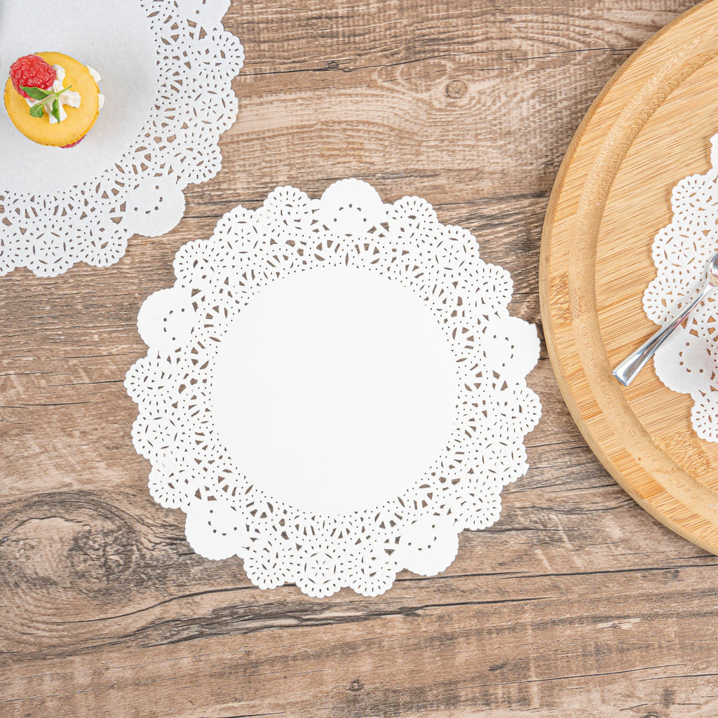 Pastry Tek Round White Paper Doilies - Lace - 8" x 8" - 100 count box