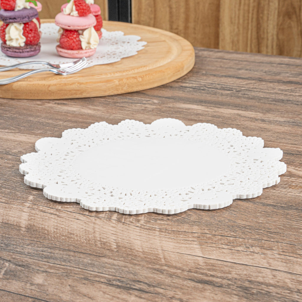Pastry Tek Round White Paper Doilies - Lace - 8" x 8" - 100 count box