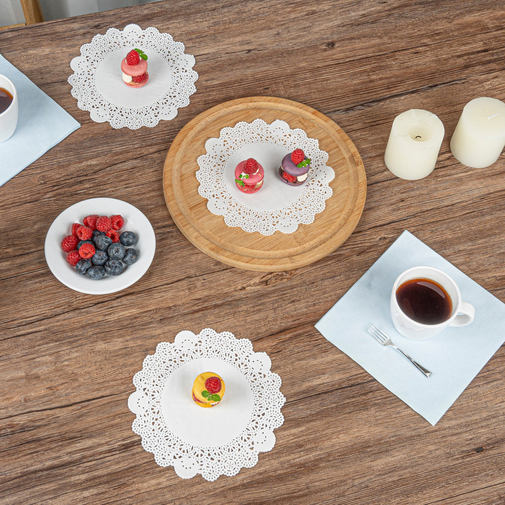 Pastry Tek Round White Paper Doilies - Lace - 8" x 8" - 4000 count box