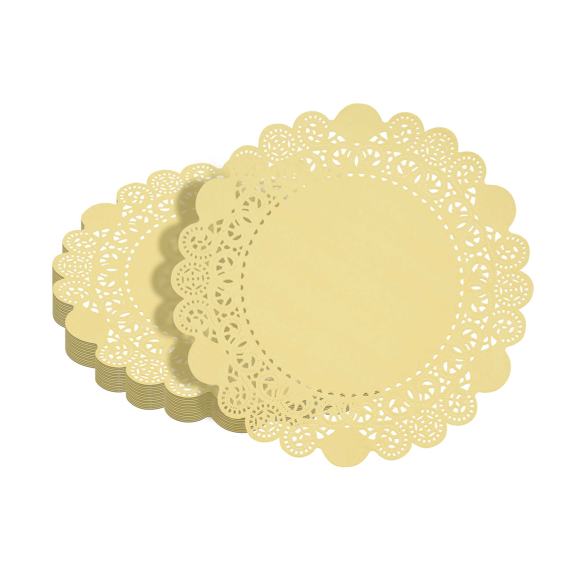 Pastry Tek Round Yellow Paper Doilies - Lace - 8" x 8" - 100 count box