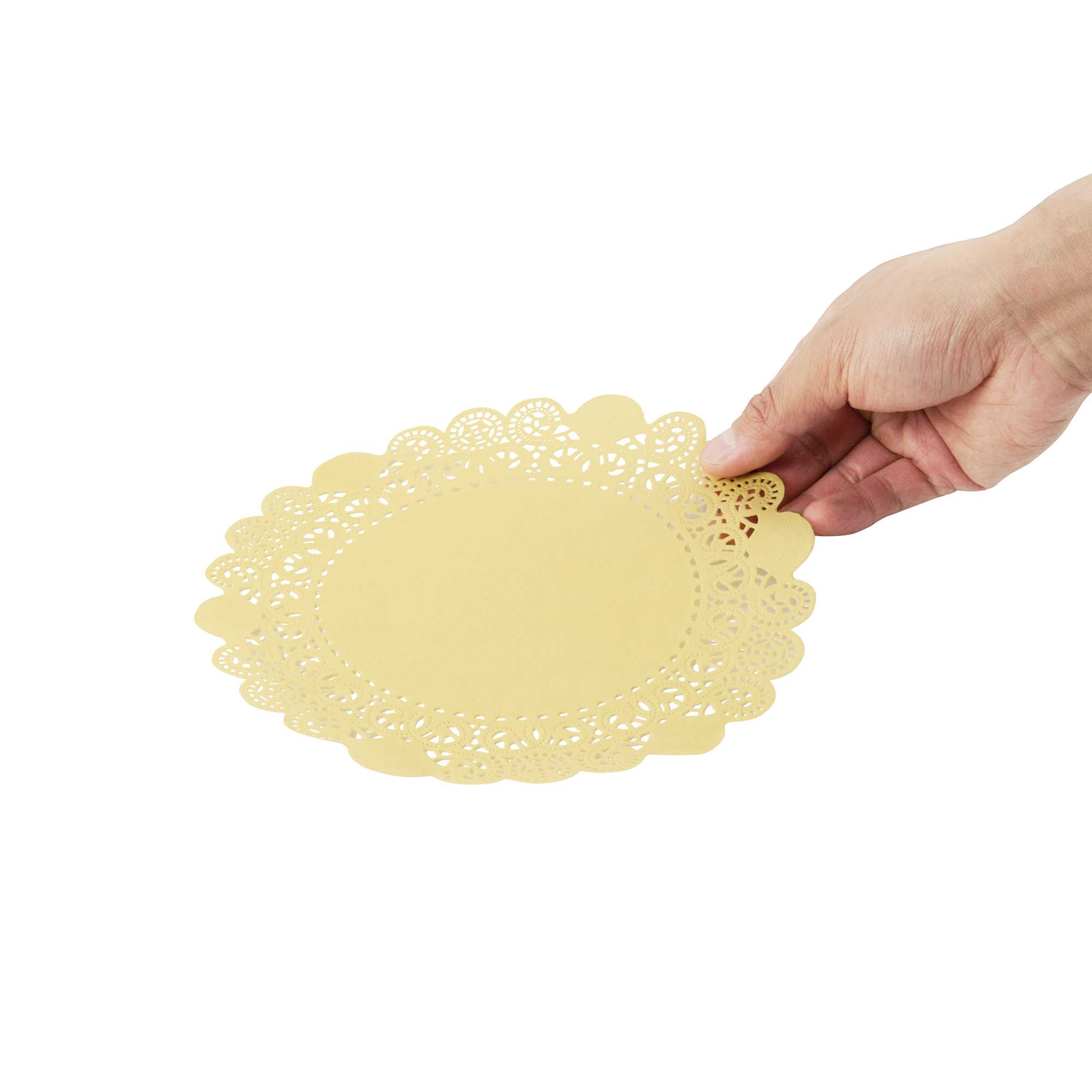 Pastry Tek Round Yellow Paper Doilies - Lace - 8" x 8" - 100 count box