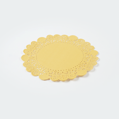 Pastry Tek Round Yellow Paper Doilies - Lace - 8" x 8" - 100 count box