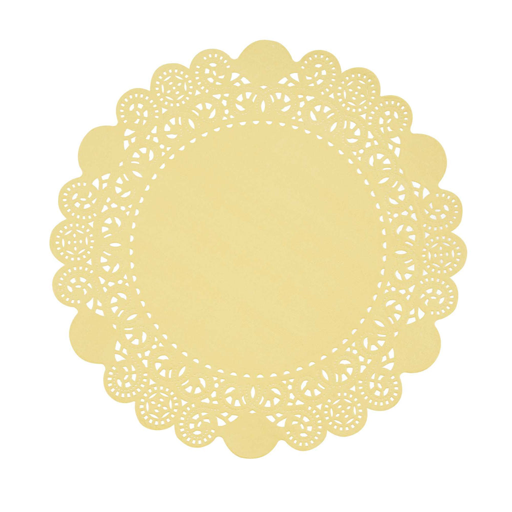 Pastry Tek Round Yellow Paper Doilies - Lace - 8" x 8" - 100 count box