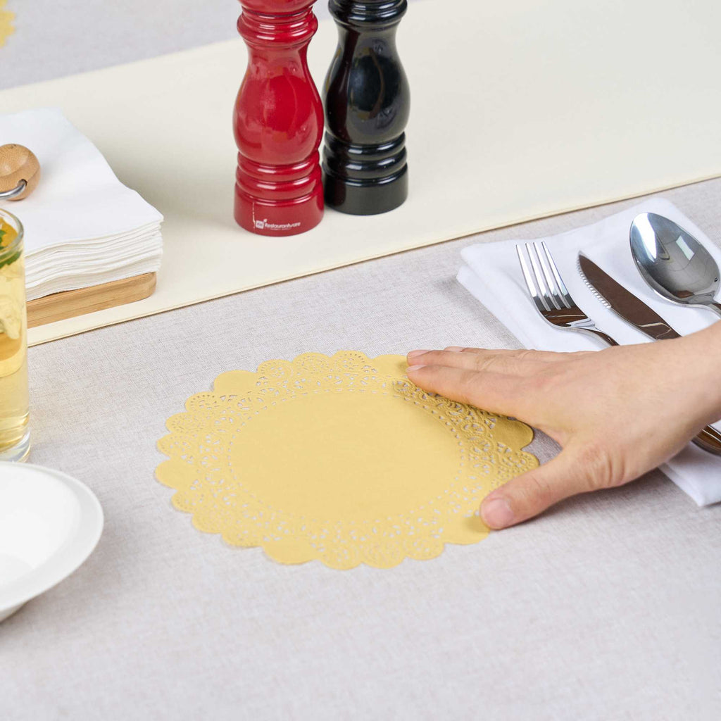 Pastry Tek Round Yellow Paper Doilies - Lace - 8" x 8" - 100 count box