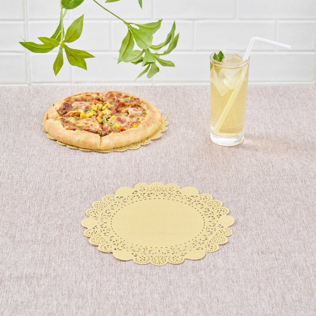 Pastry Tek Round Yellow Paper Doilies - Lace - 8" x 8" - 100 count box