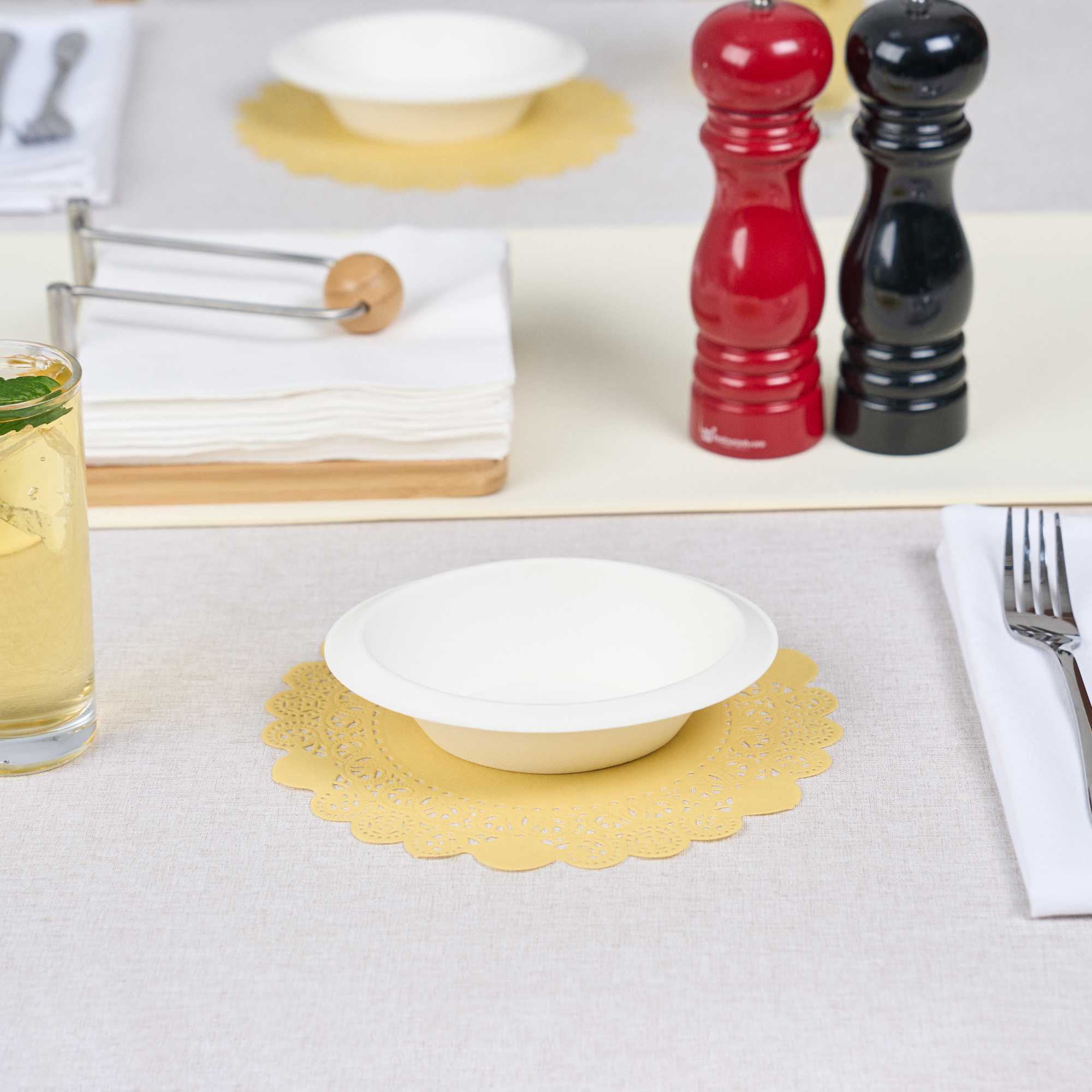 Pastry Tek Round Yellow Paper Doilies - Lace - 8" x 8" - 100 count box
