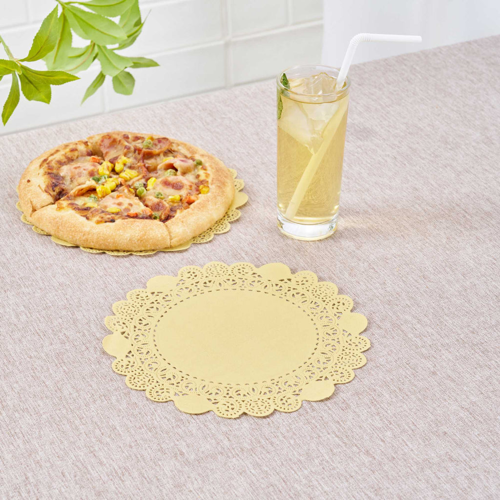 Pastry Tek Round Yellow Paper Doilies - Lace - 8" x 8" - 4000 count box