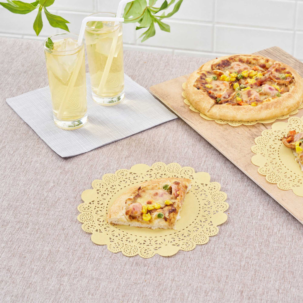Pastry Tek Round Yellow Paper Doilies - Lace - 8" x 8" - 4000 count box