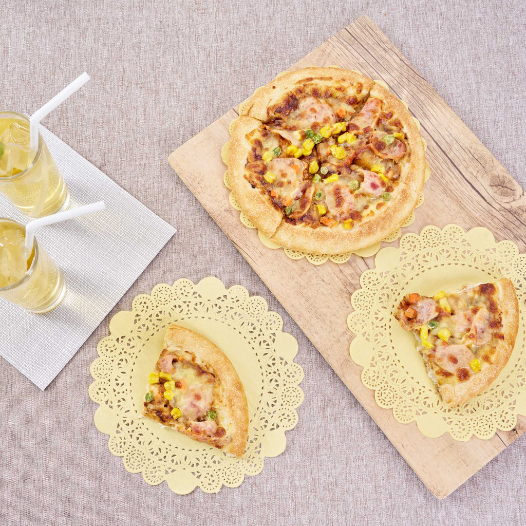 Pastry Tek Round Yellow Paper Doilies - Lace - 8" x 8" - 4000 count box