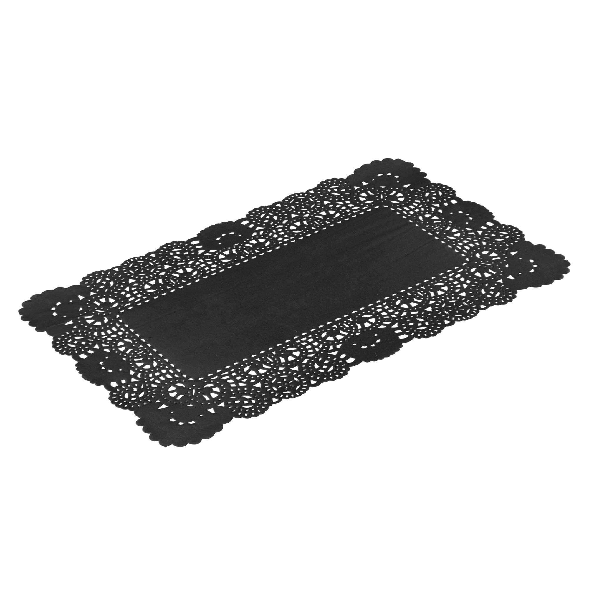 Pastry Tek Rectangle Black Paper Doilies - Lace - 12" x 7" - 100 count box