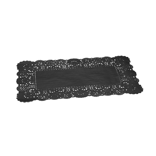 Pastry Tek Rectangle Black Paper Doilies - Lace - 12" x 7" - 100 count box