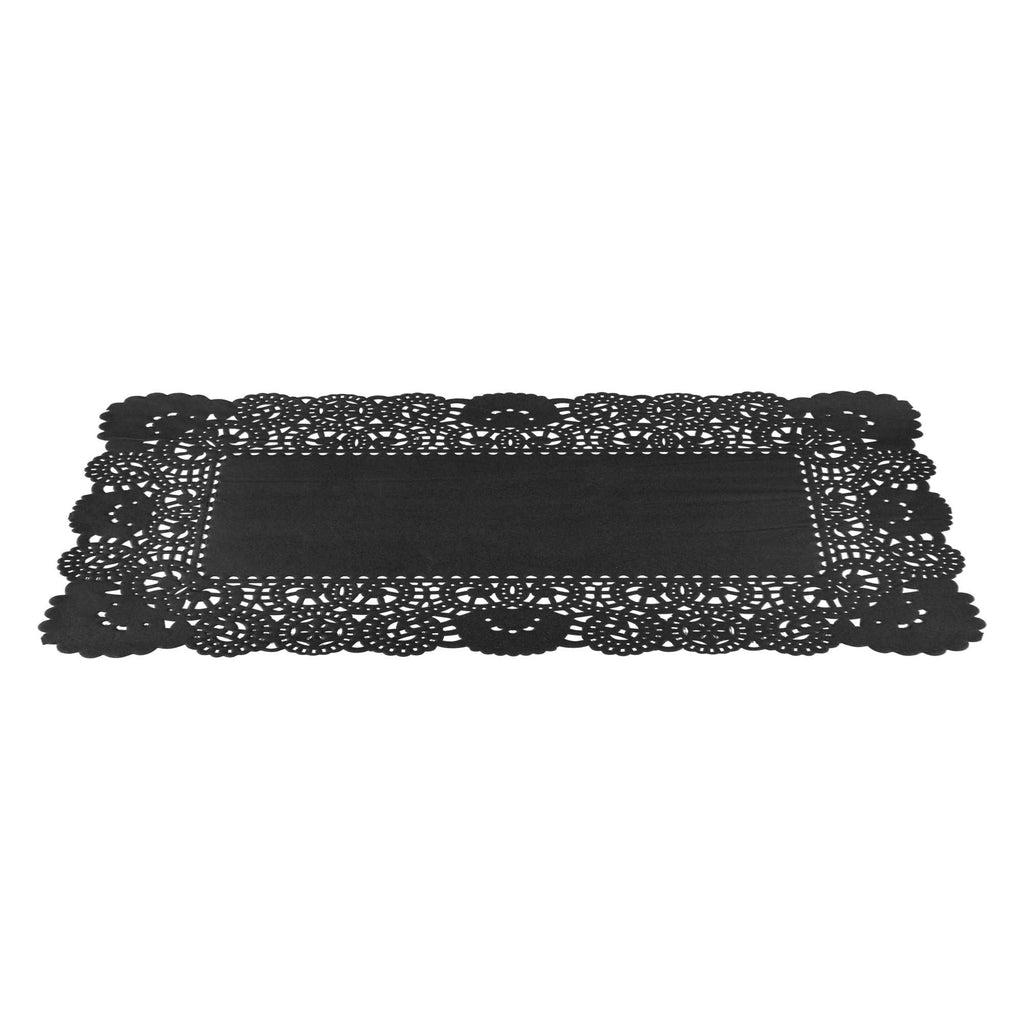 Pastry Tek Rectangle Black Paper Doilies - Lace - 12" x 7" - 100 count box