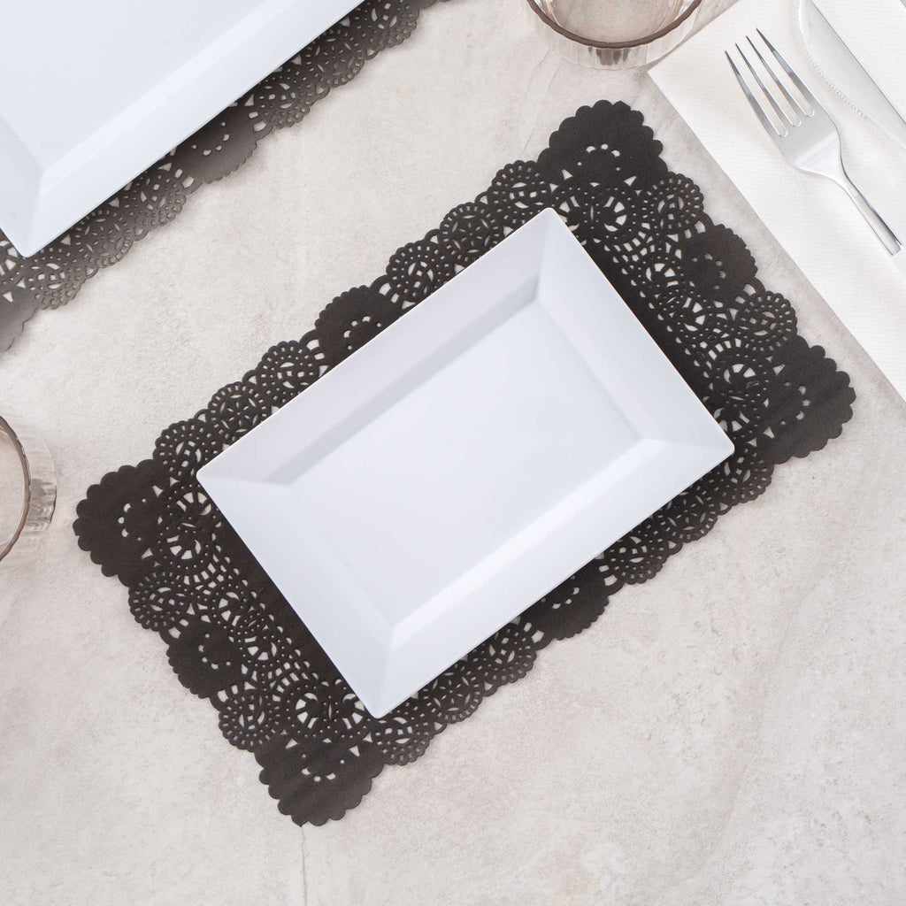 Pastry Tek Rectangle Black Paper Doilies - Lace - 12" x 7" - 100 count box