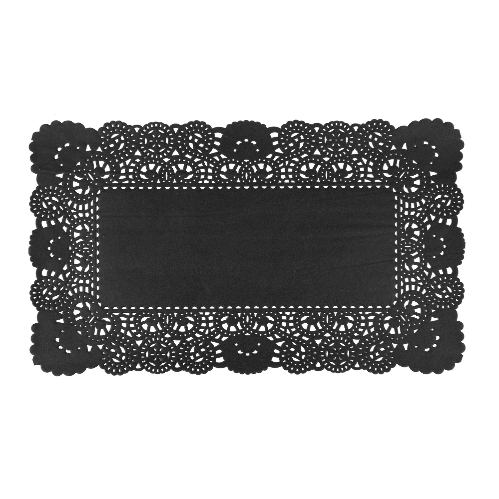 Pastry Tek Rectangle Black Paper Doilies - Lace - 12" x 7" - 4000 count box