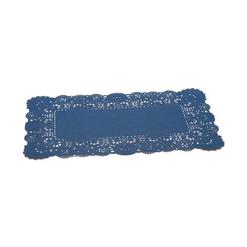 Pastry Tek Rectangle Navy Blue Paper Doilies - Lace - 12" x 7" - 100 count box