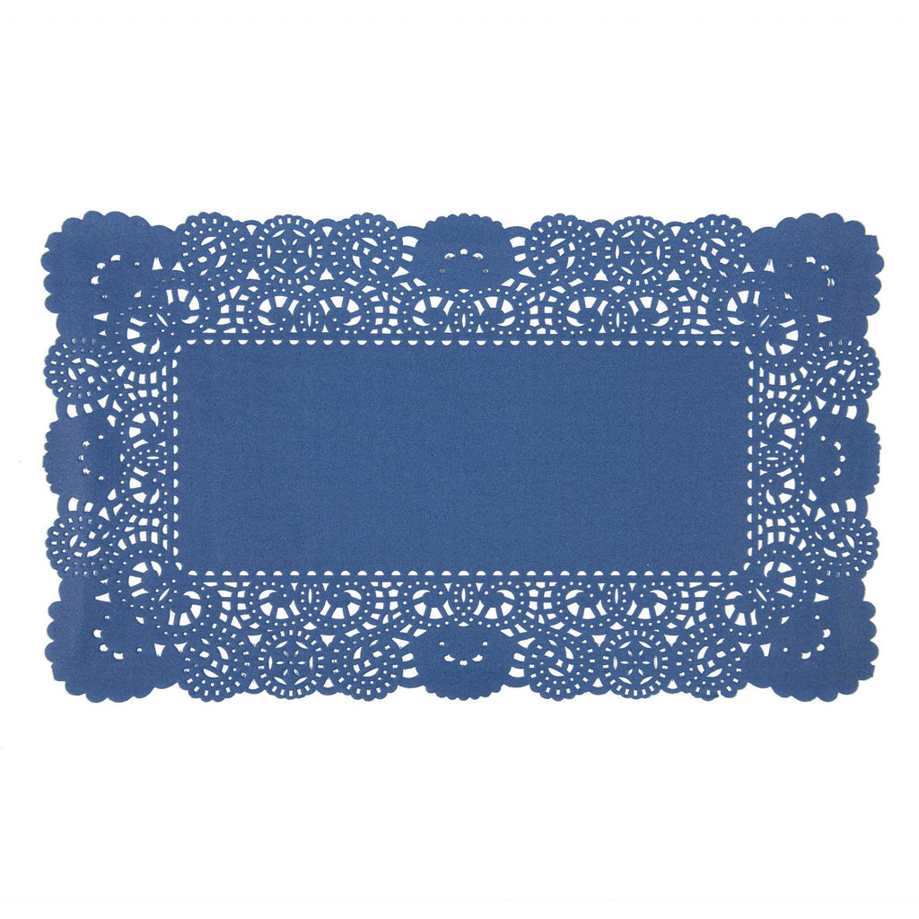 Pastry Tek Rectangle Navy Blue Paper Doilies - Lace - 12" x 7" - 100 count box