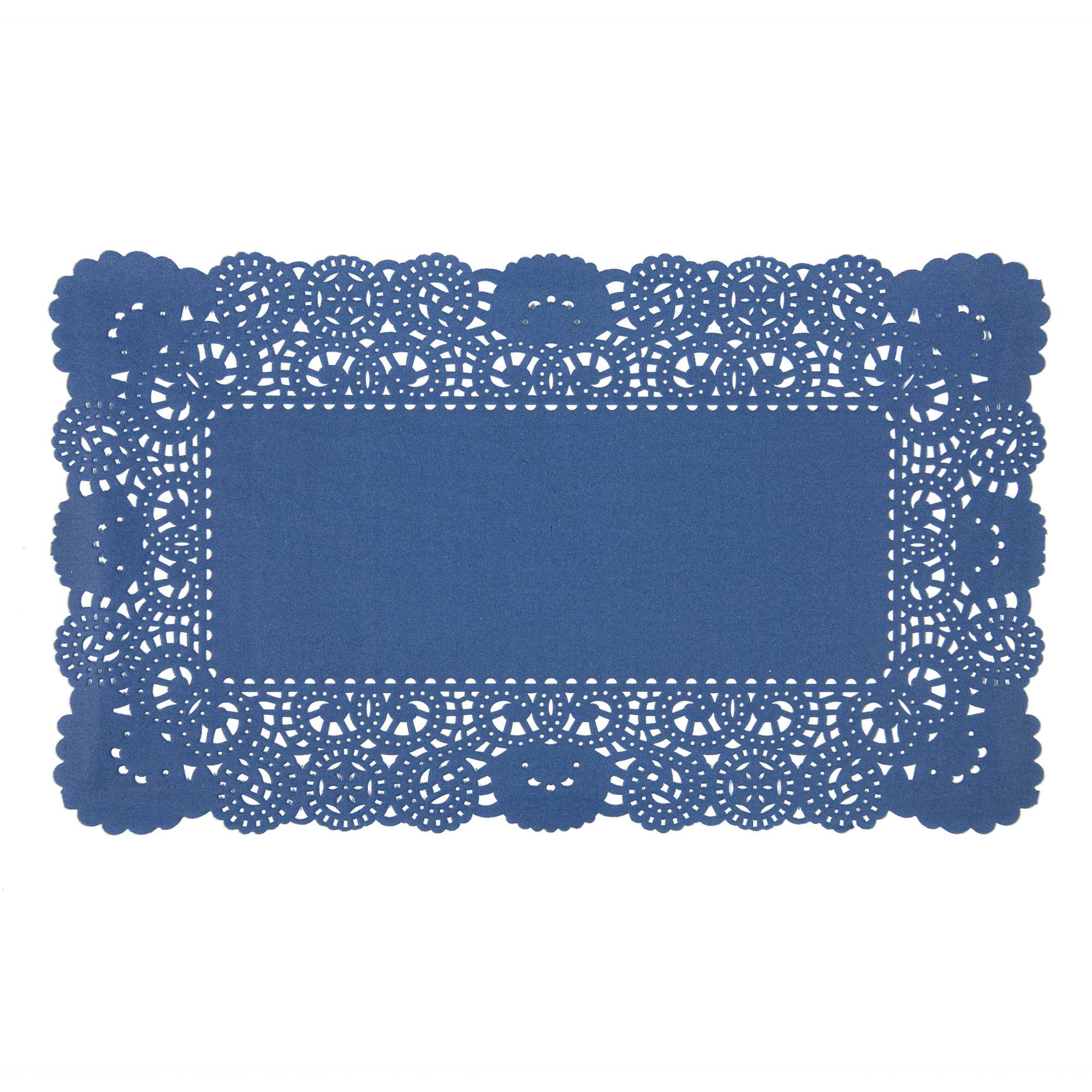 Pastry Tek Rectangle Navy Blue Paper Doilies - Lace - 12" x 7" - 100 count box
