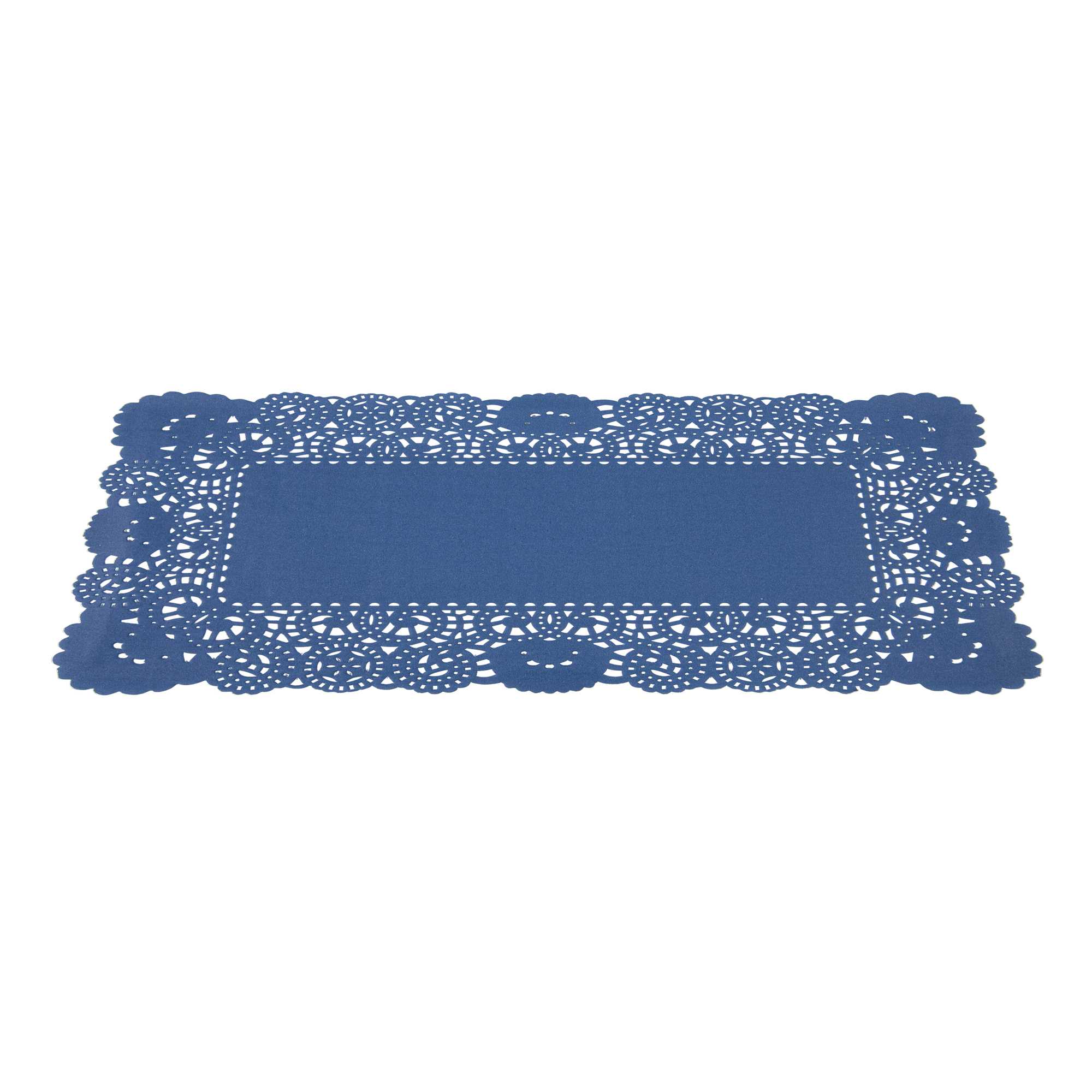 Pastry Tek Rectangle Navy Blue Paper Doilies - Lace - 12" x 7" - 100 count box