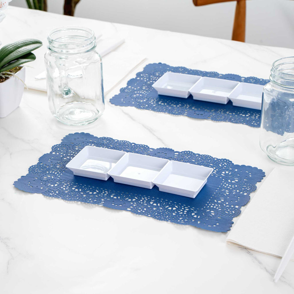 Pastry Tek Rectangle Navy Blue Paper Doilies - Lace - 12" x 7" - 100 count box