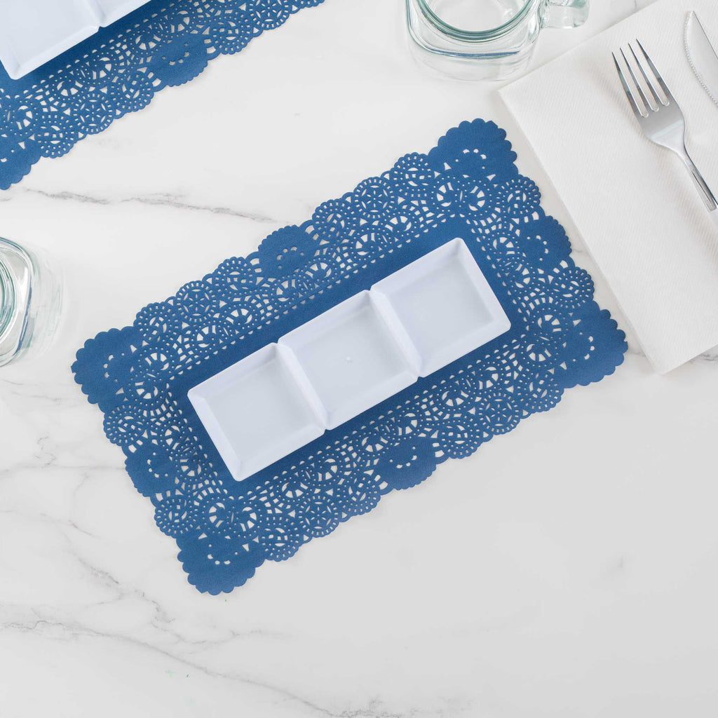 Pastry Tek Rectangle Navy Blue Paper Doilies - Lace - 12" x 7" - 4000 count box
