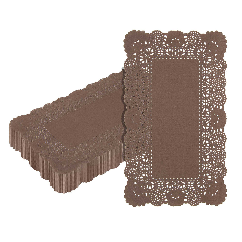 Pastry Tek Rectangle Brown Paper Doilies - Lace - 12" x 7" - 100 count box