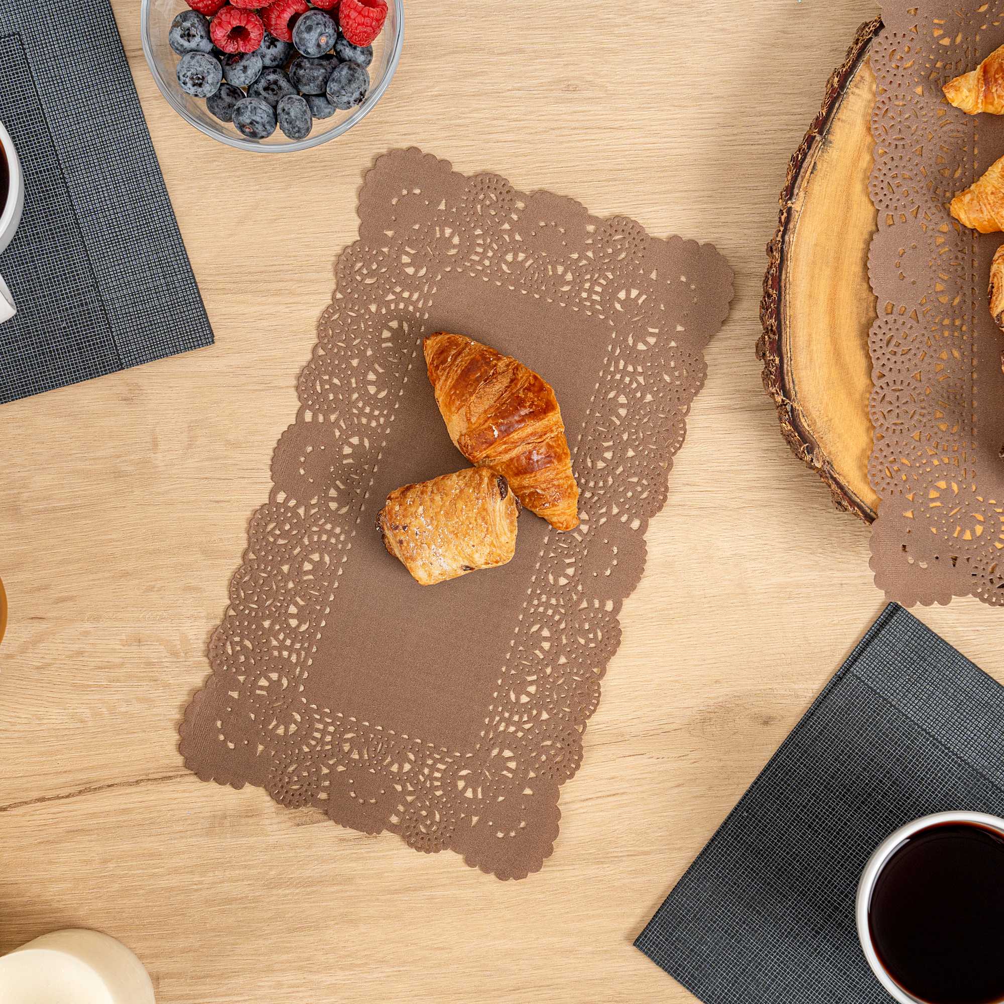 Pastry Tek Rectangle Brown Paper Doilies - Lace - 12" x 7" - 100 count box