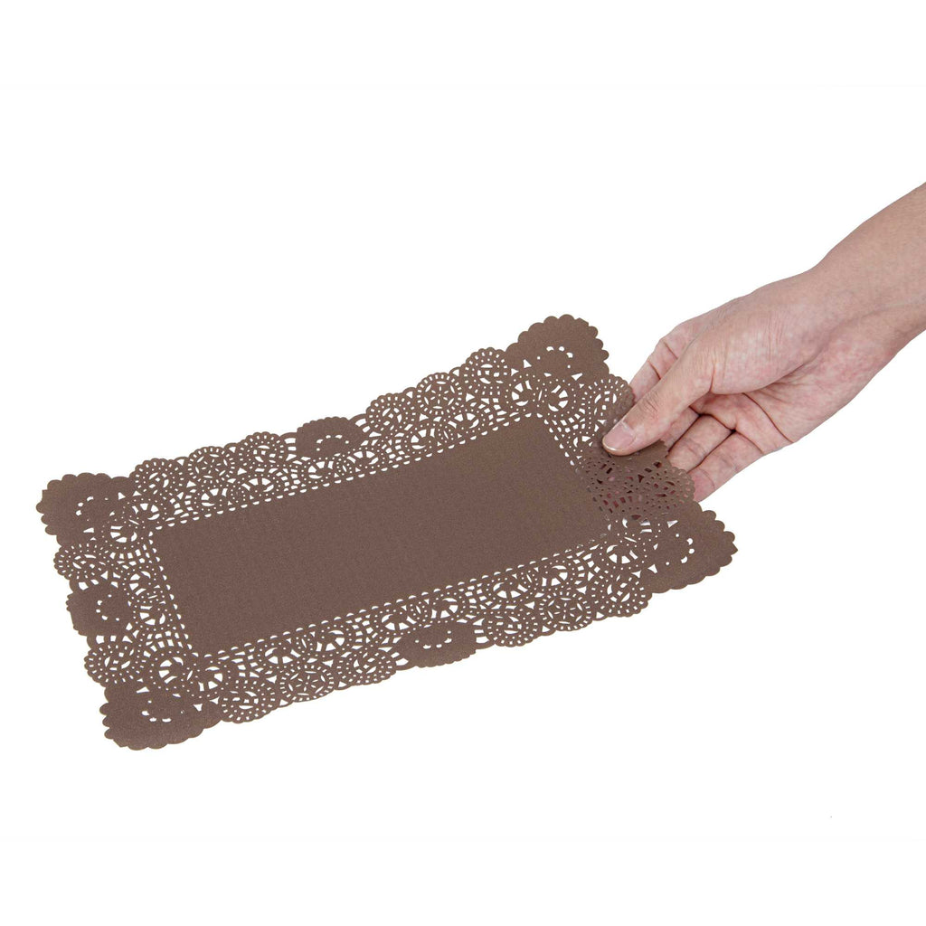 Pastry Tek Rectangle Brown Paper Doilies - Lace - 12" x 7" - 100 count box