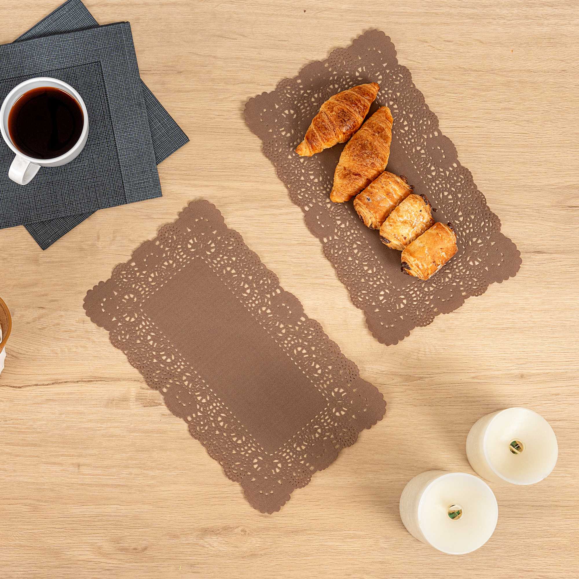Pastry Tek Rectangle Brown Paper Doilies - Lace - 12" x 7" - 100 count box