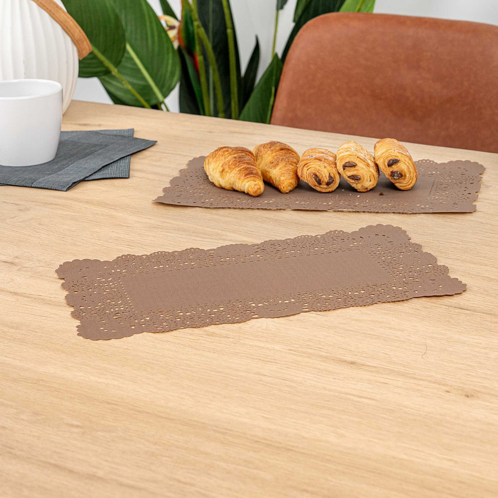Pastry Tek Rectangle Brown Paper Doilies - Lace - 12" x 7" - 100 count box