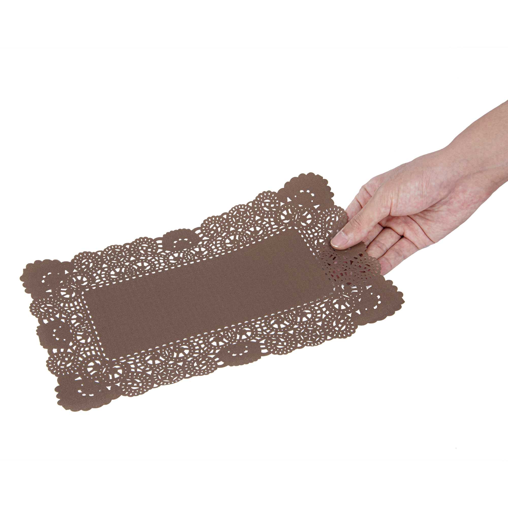 Pastry Tek Rectangle Brown Paper Doilies - Lace - 12" x 7" - 4000 count box