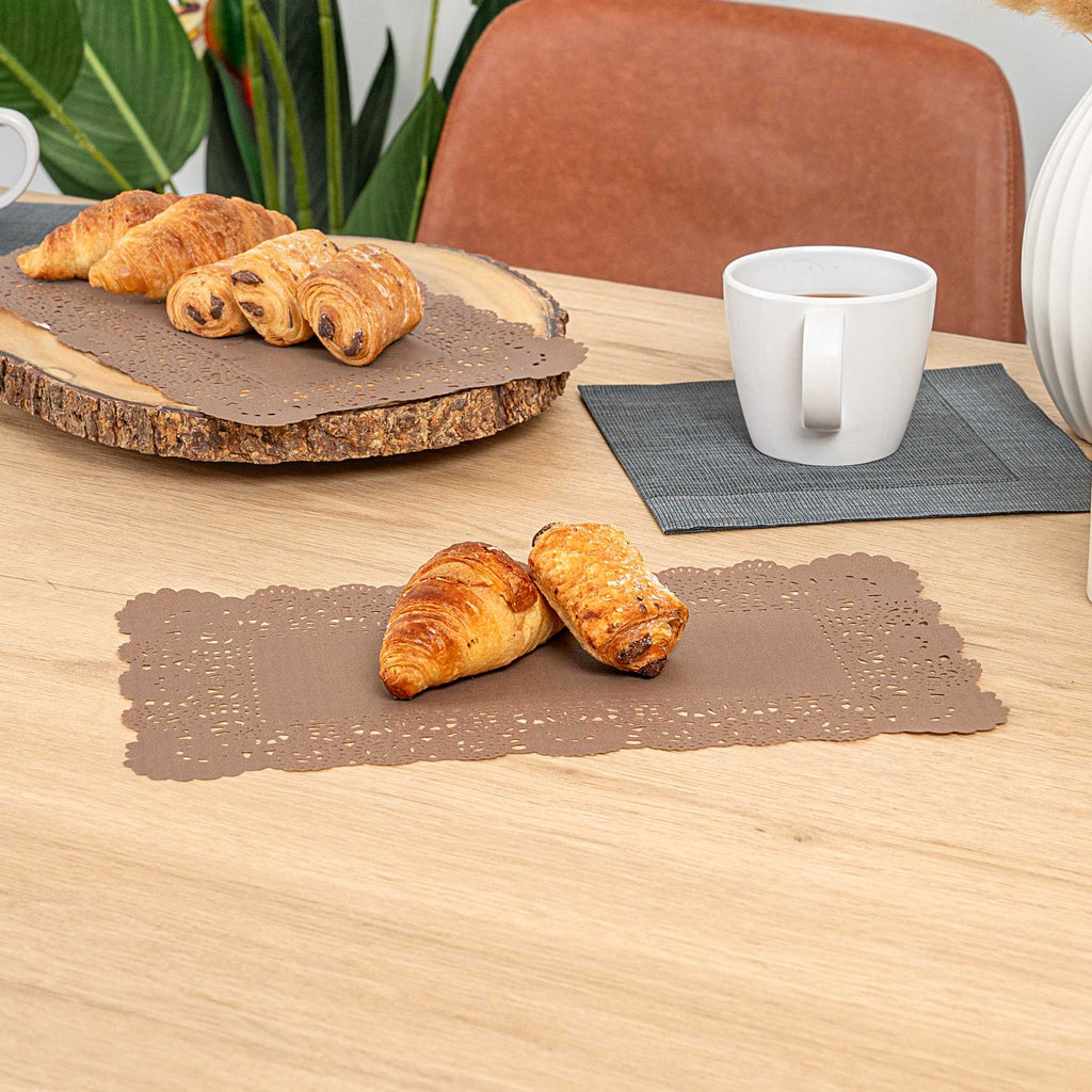 Pastry Tek Rectangle Brown Paper Doilies - Lace - 12" x 7" - 4000 count box