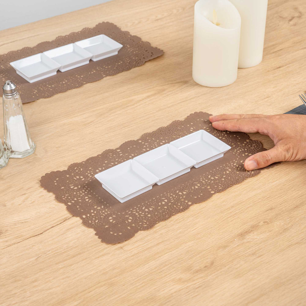Pastry Tek Rectangle Brown Paper Doilies - Lace - 12" x 7" - 4000 count box