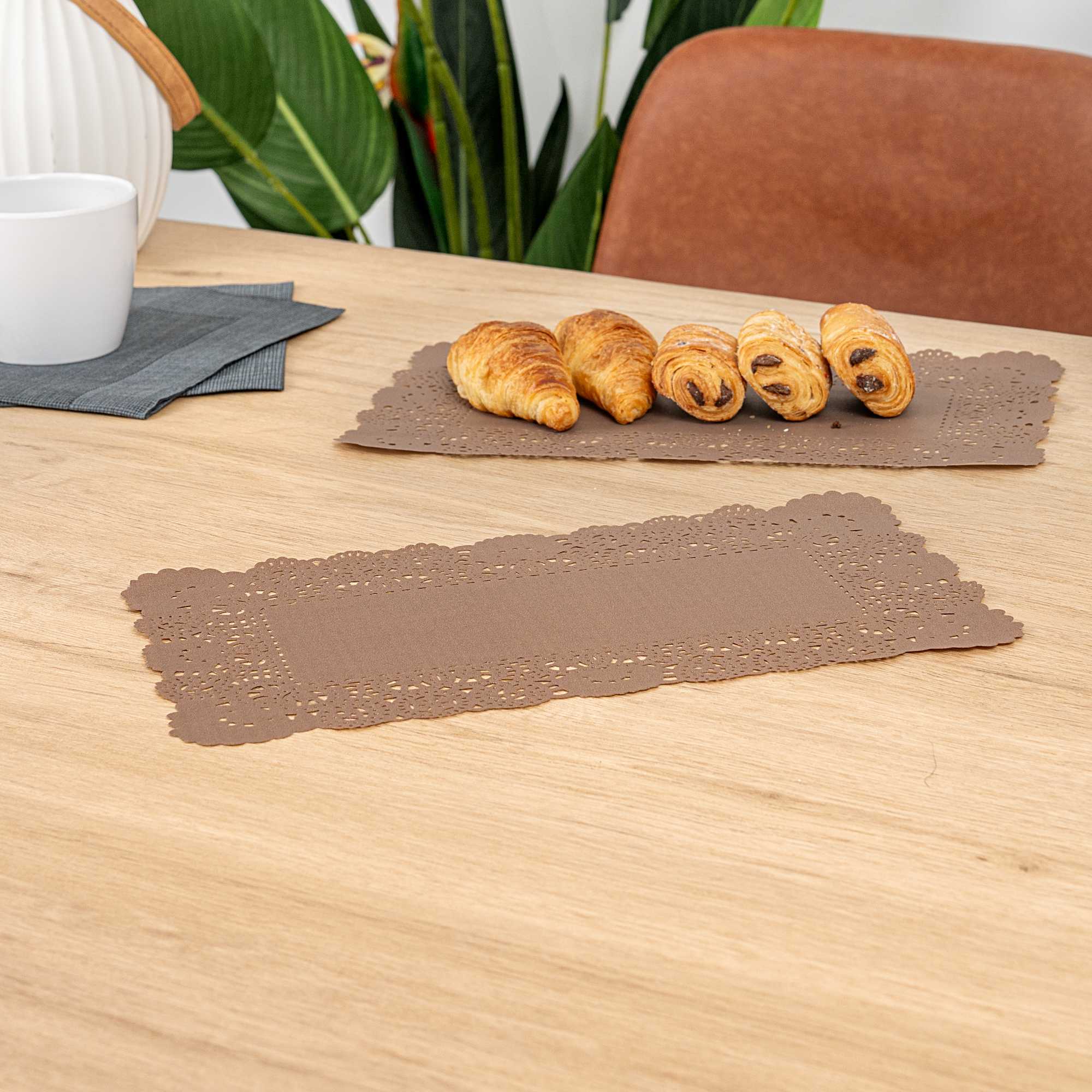 Pastry Tek Rectangle Brown Paper Doilies - Lace - 12" x 7" - 4000 count box