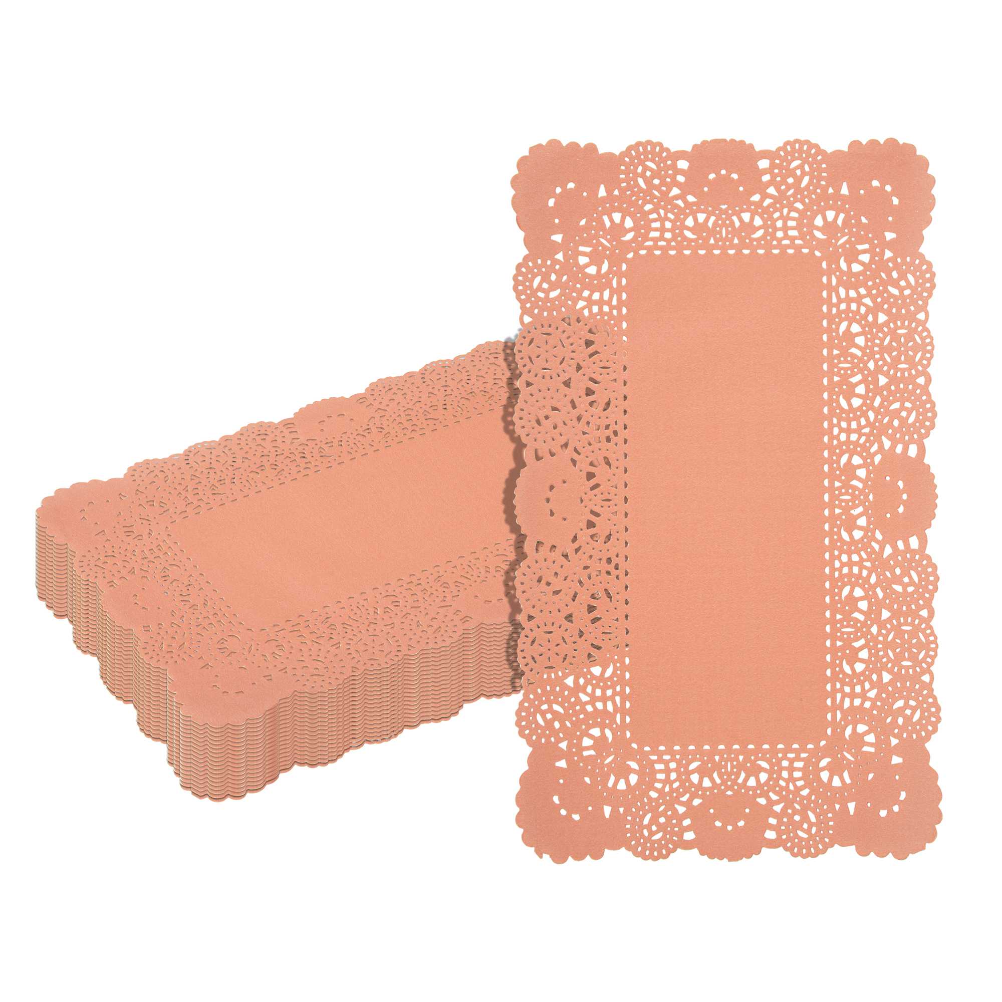Pastry Tek Rectangle Coral Paper Doilies - Lace - 12" x 7" - 100 count box