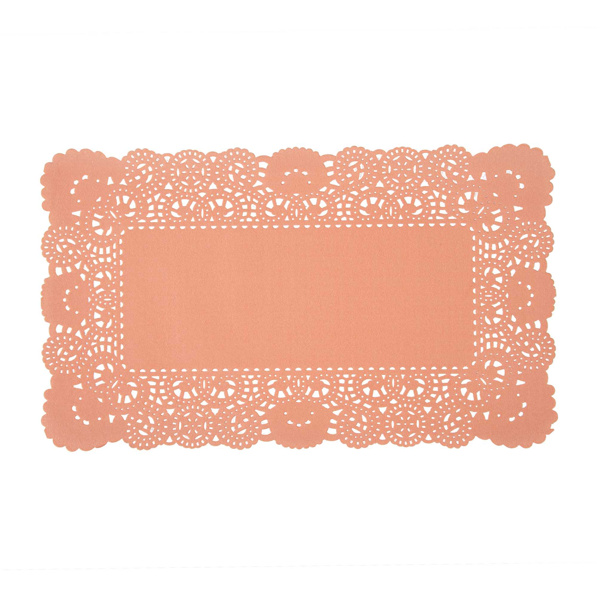Pastry Tek Rectangle Coral Paper Doilies - Lace - 12" x 7" - 100 count box